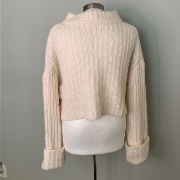 FREE PEOPLE NWT WHITE BROWN GRAY OVERSIZED LONG SLEEVE TURTLENECK SWEATER L - Picture 5 of 11
